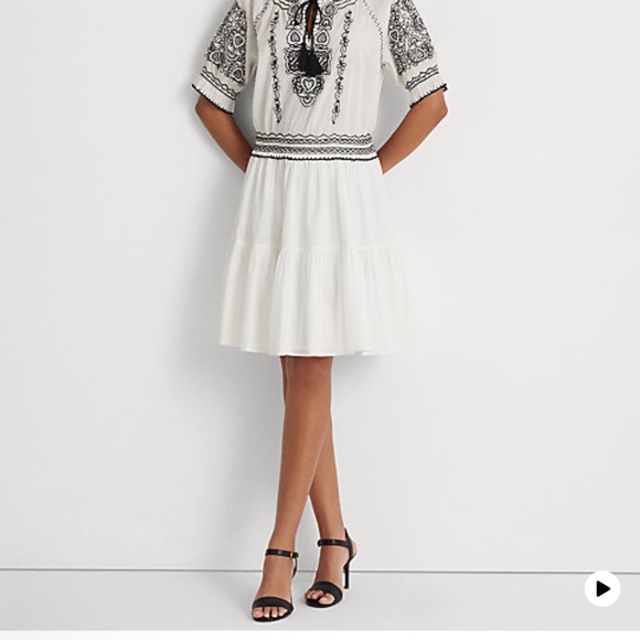 NWT Women Lauren Ralph Lauren Embroidered Cotton Voile Dress White  Lined Sz 10 - Picture 6 of 16